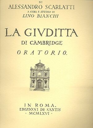 Cover of the pinted sheet music of Scarlatti's Cambridge Giuditta